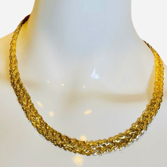 Chunky Gold Chain Braided Necklace 20 inches Vintage Mob Wife Gold Necklace - Picture 3 of 15